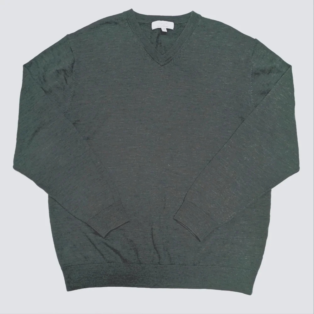 Turnbury Heather Green Large 100% Extra Fine Merino Wool Crewneck Large